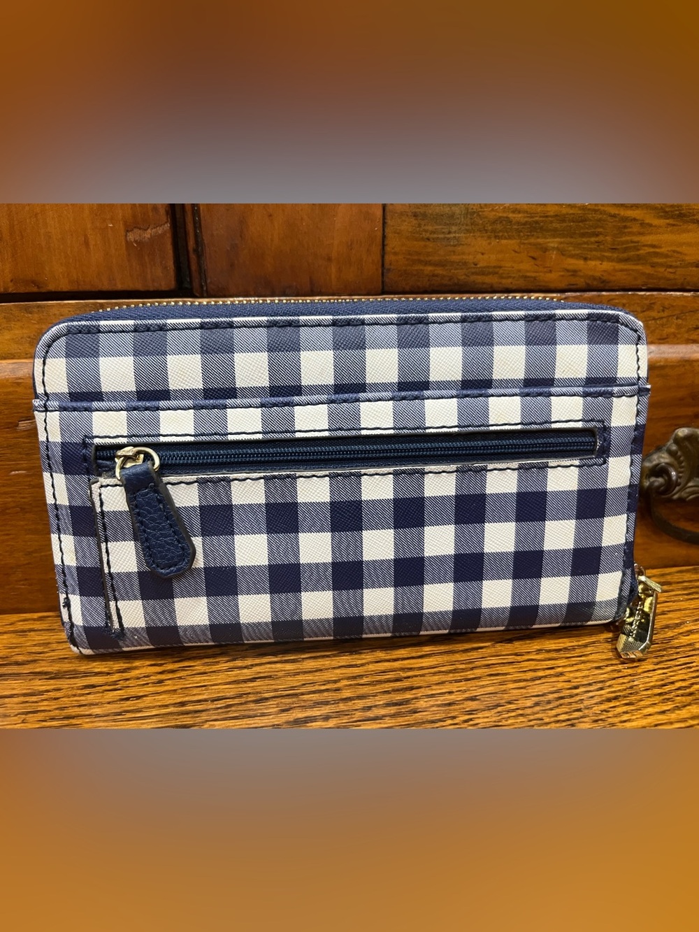 Liz Claiborne Navy & White Gingham Zip-Around Wallet - Picture 2 of 5